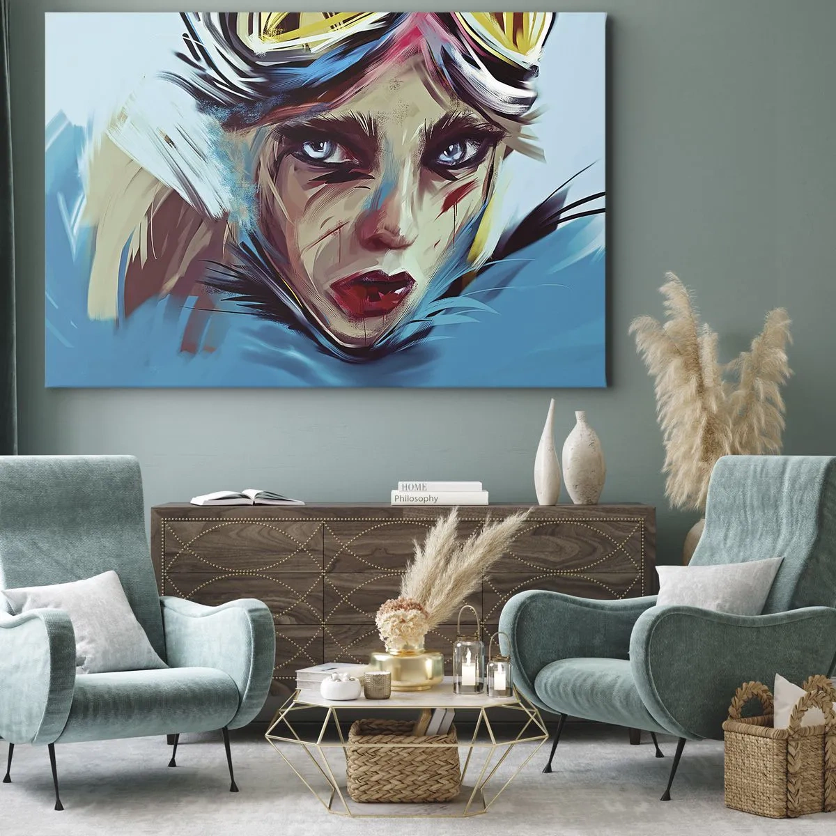 Obraz na plátne - Portrét ženy v dynamických farbách a abstraktnom štýle - 70x50cm - Silničná bojovníčka - Moderná nástenná dekorácia do obývacej izby a spálne ARTTOR