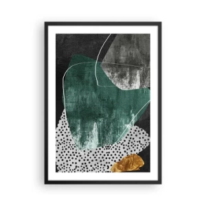 Plagát v čiernom ráme - Abstraktná kompozícia v zelenej a zlatej farbe - 50x70cm - Farebná abstrakcia so zlatou vločkou - Moderná nástenná dekorácia do obývacej izby a spálne ARTTOR