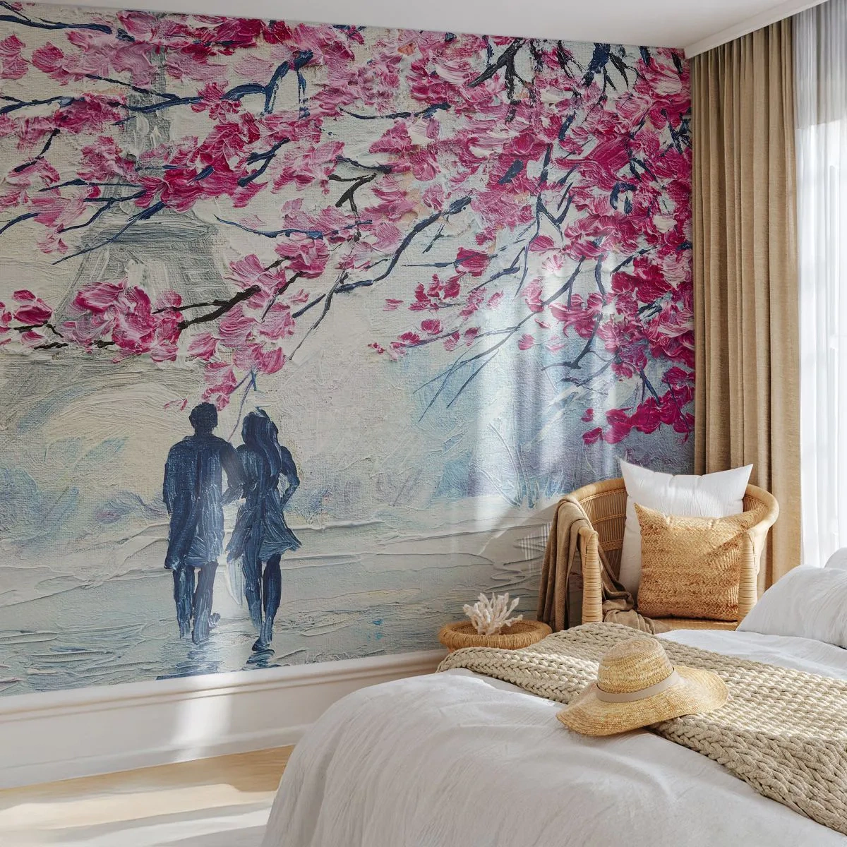 Fototapeta Premium Sand - Romantická prechádzka - Paríž, Eiffelova veža, Zamilovaný pár - 250x175 cm