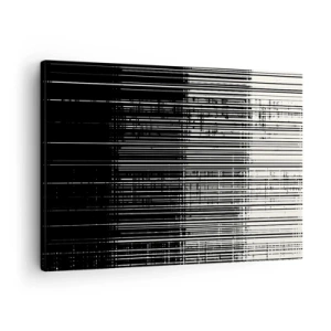 Obraz na plátne - Abstraktná kompozícia čiar v kontrastnej čiernej a bielej farbe - 70x50cm - Vlny a vibrácie - Moderná nástenná dekorácia do obývacej izby a spálne ARTTOR