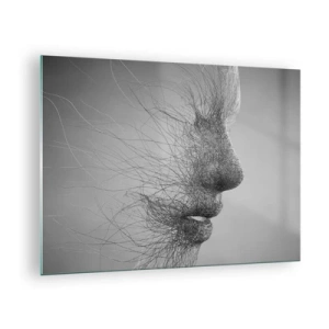 Obraz na skle - Čiernobiely abstraktný profil tváre s čiarami - 70x50cm - Duch vetra - Moderná nástenná dekorácia do obývacej izby a spálne ARTTOR