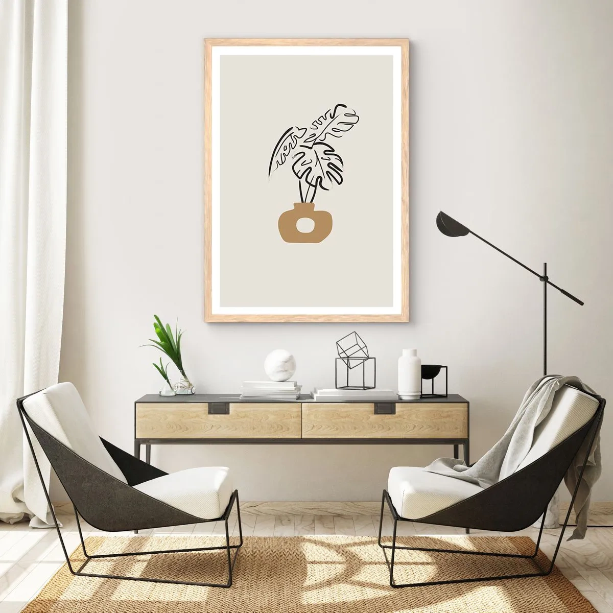 Plagát v ráme zo svetlého duba - Monstera – ozdoba pre domácnosť - 50x70 cm