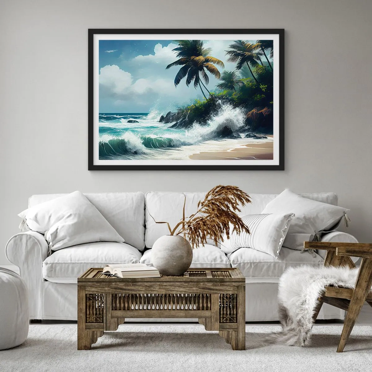 Plagát v čiernom ráme - Na tropickom pobreží - 70x50 cm