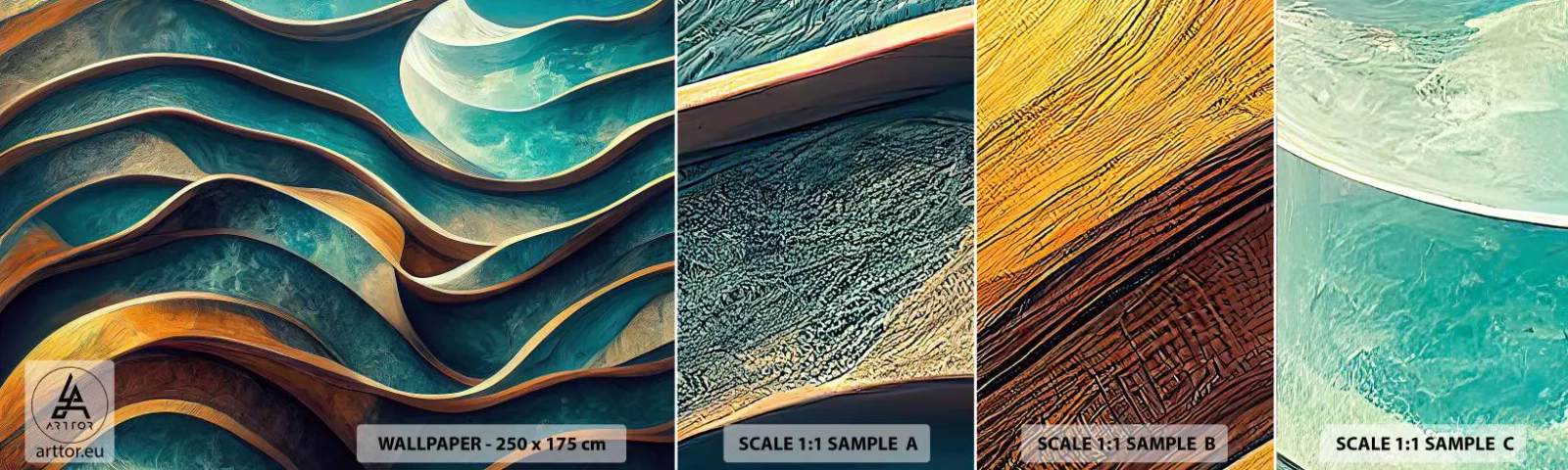 Vzorka samolepiacej fototapety Deluxe Sticker - Meandre modrej - Vlny, Abstrakcia, Trojrozmerný - 100x30 cm