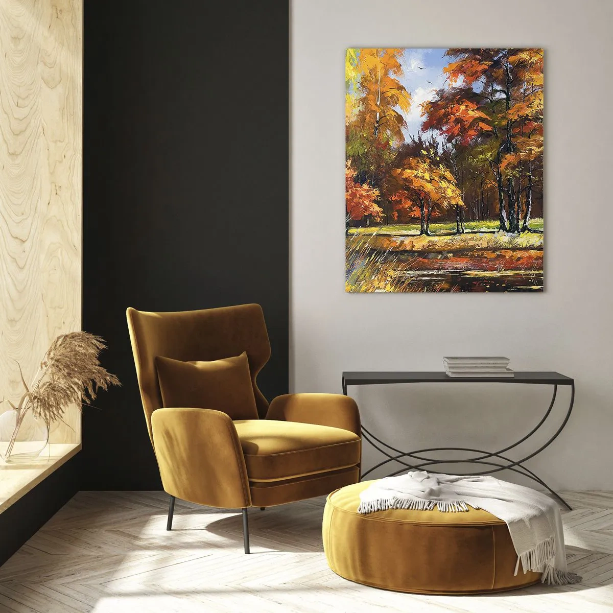 Obraz na skle - Krajinka v zlatej a hnedej - 70x100 cm