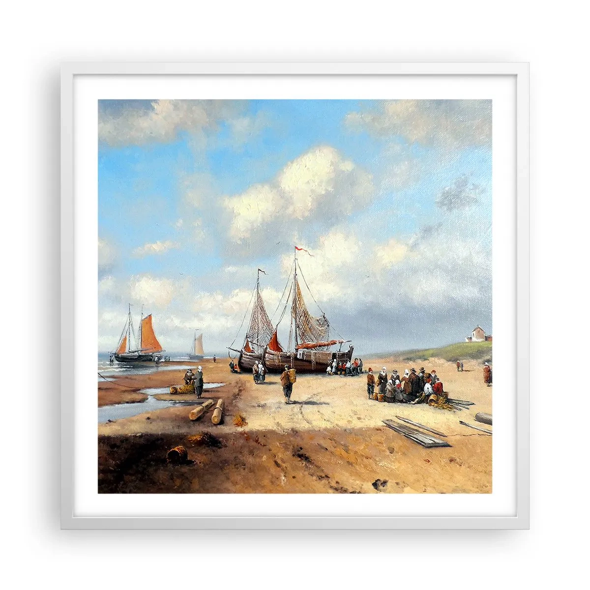 Plagát v bielom ráme - Po úspešnom rybolove - 60x60 cm