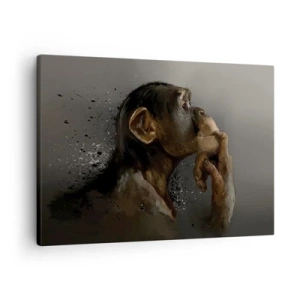 Obraz na plátne - Portrét opice v reflexnej póze na sivom pozadí - 70x50cm - Určite mysliteľ - Moderná nástenná dekorácia do obývacej izby a spálne ARTTOR