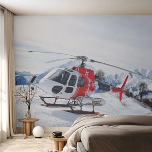 Samolepiaca Fototapeta Deluxe Sticker - Vždy pripravený - Helikoptéra, Krajina, Alpy - 100x70 cm