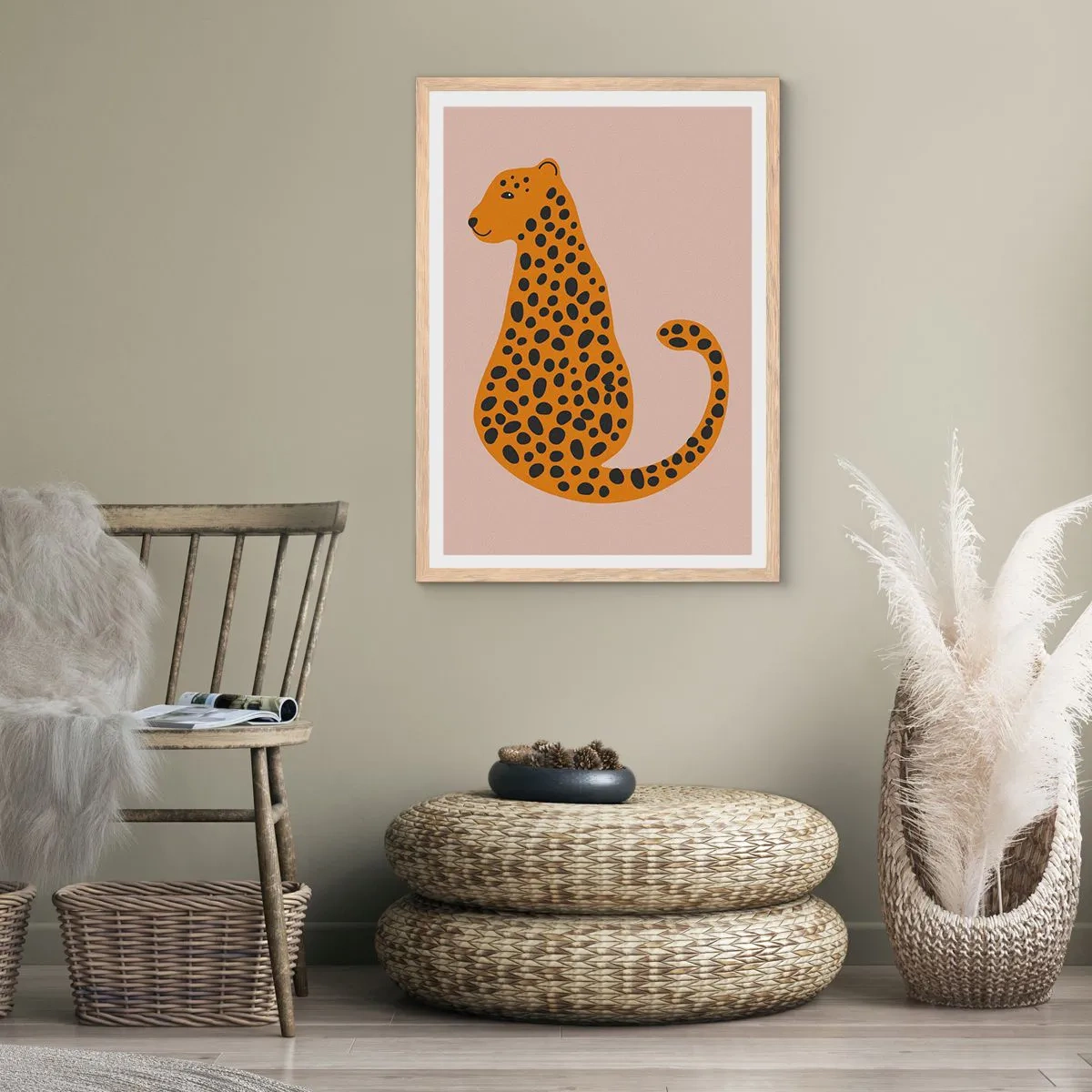Plagát v ráme zo svetlého duba - Leopardný vzor je v móde - 70x100 cm
