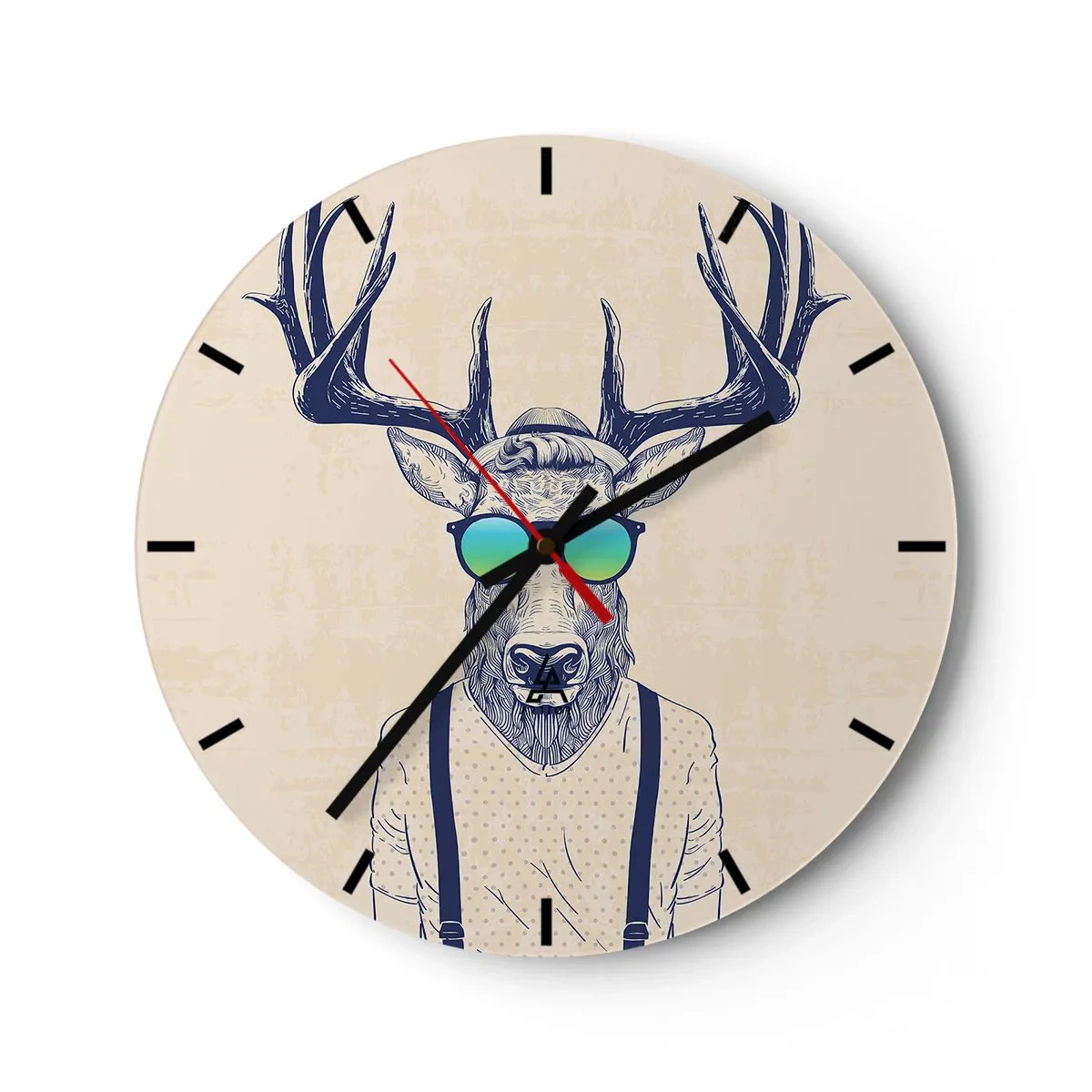 Nástenné hodiny - Jeleň v hipsterských slnečných okuliaroch - 30x30cm - A koho si čakal? - Moderná nástenná dekorácia do obývacej izby, kuchyne a spálne ARTTOR