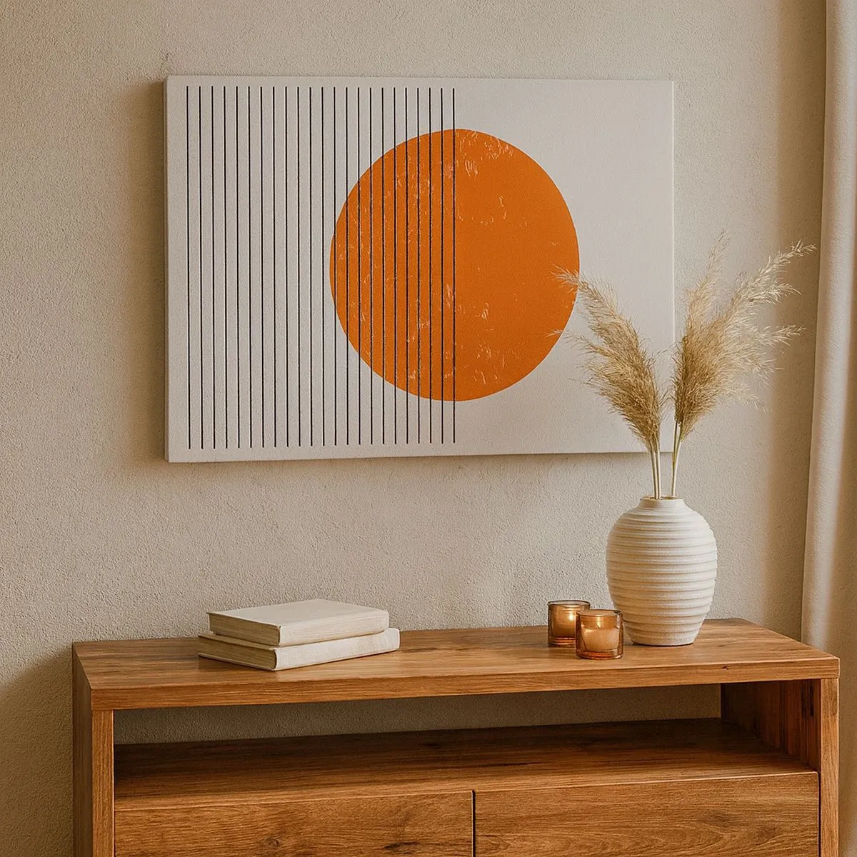 Obraz na plátne - Minimalistické slnko s geometrickými líniami - 70x50cm - Vždy slnko - Moderná nástenná dekorácia do obývacej izby a spálne ARTTOR