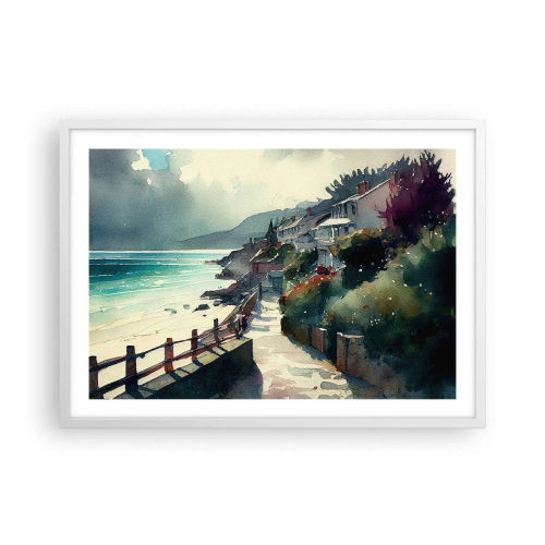 Plagát v bielom ráme - Stredomorské mestečko - 70x50 cm