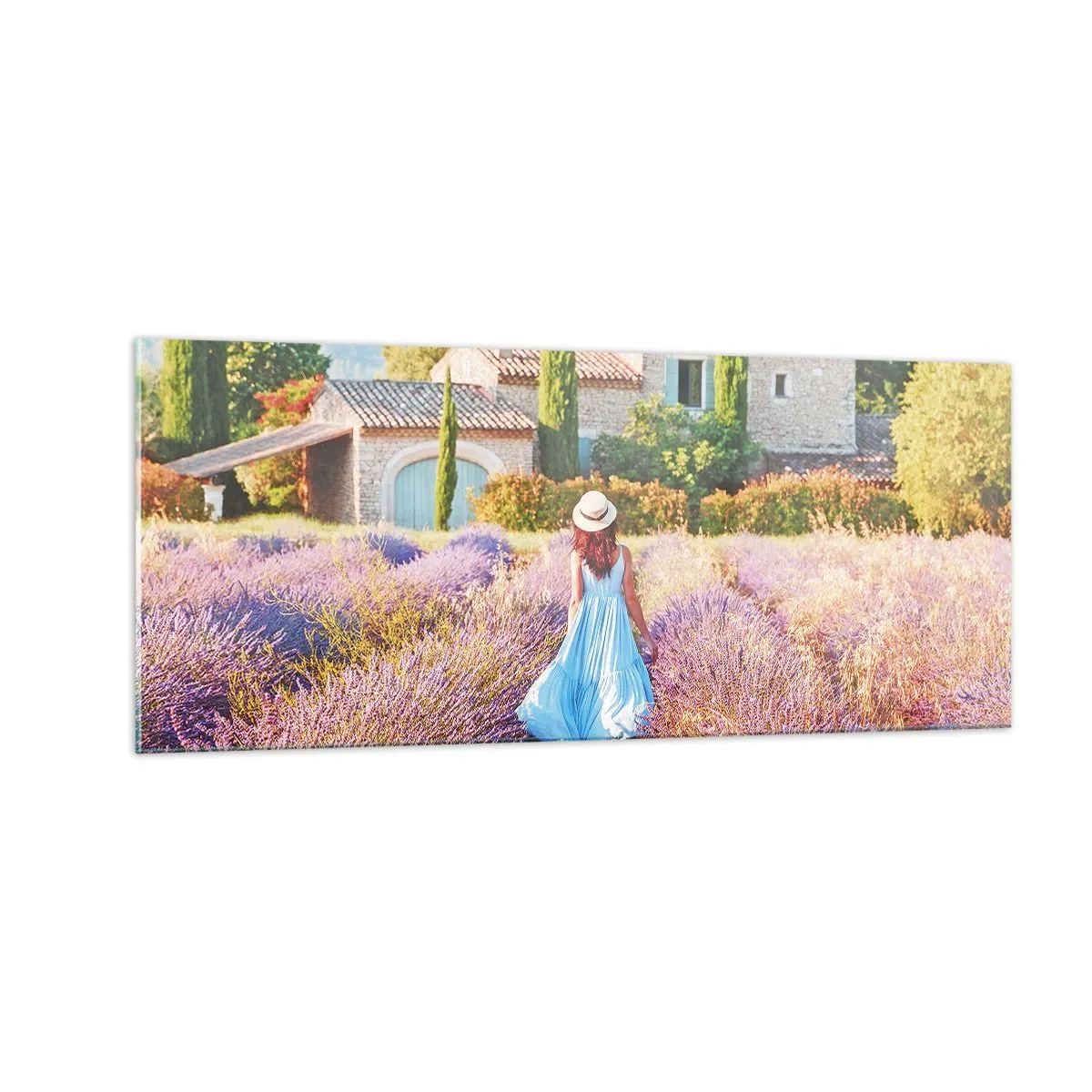Obraz na skle - Levanduľové dievča - 100x40 cm