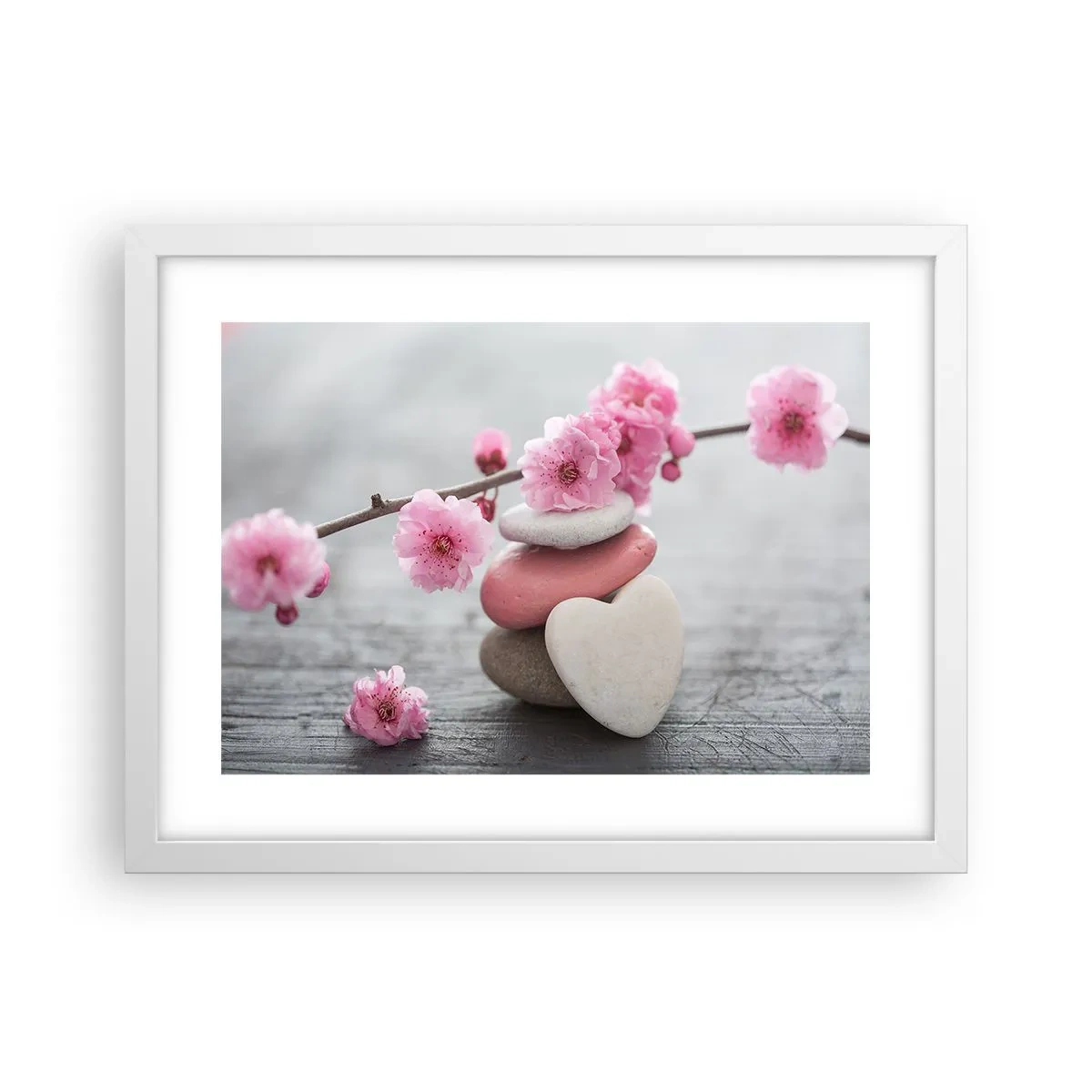 Plagát v bielom ráme - Blaženosť s višňovým kvetom - 40x30 cm