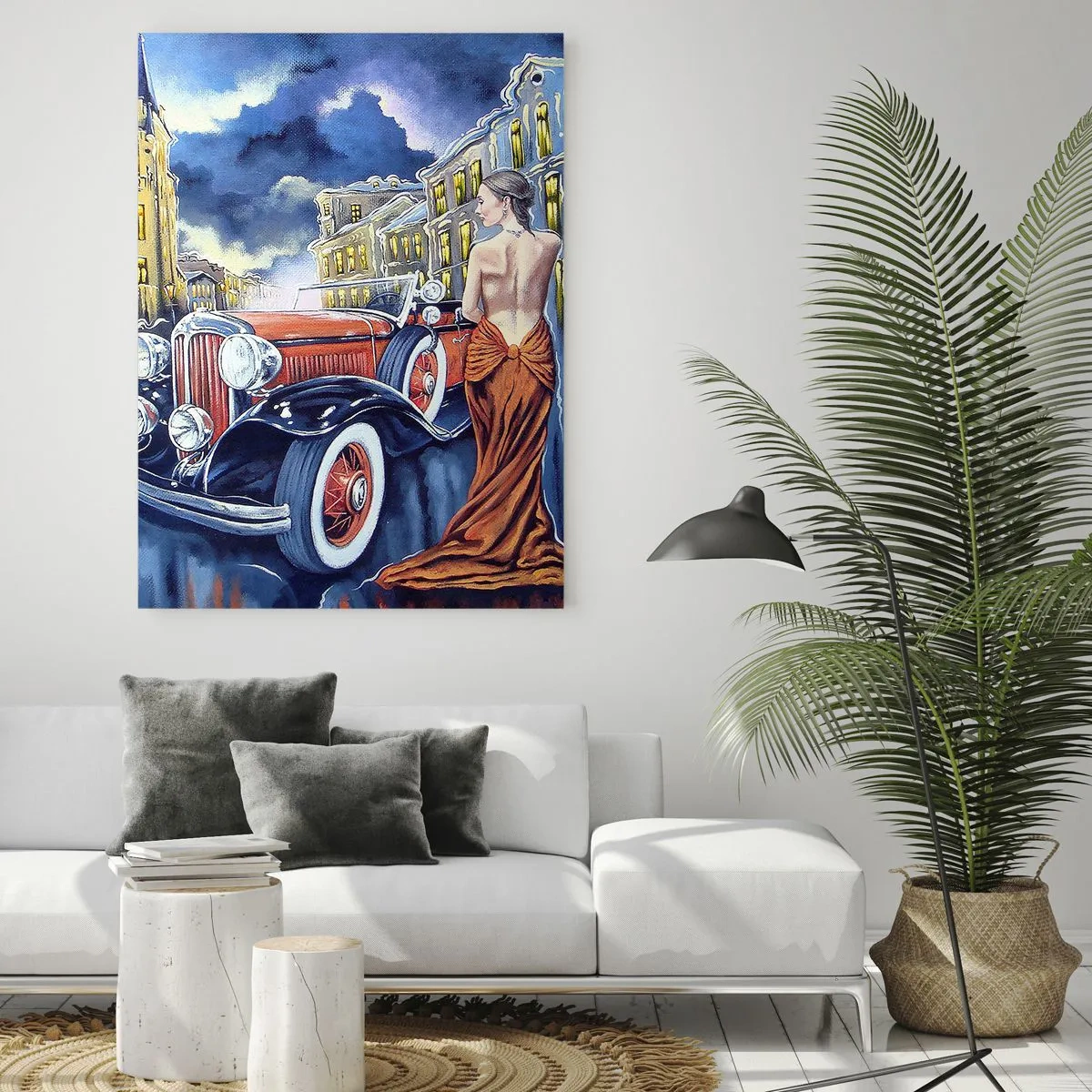 Obraz na skle - Nokturno v modrej a koralovej - 50x70 cm