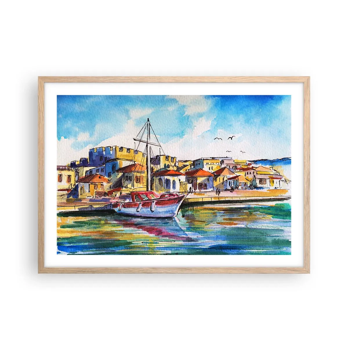Plagát v ráme zo svetlého duba - Dúhové popoludnie - 70x50 cm