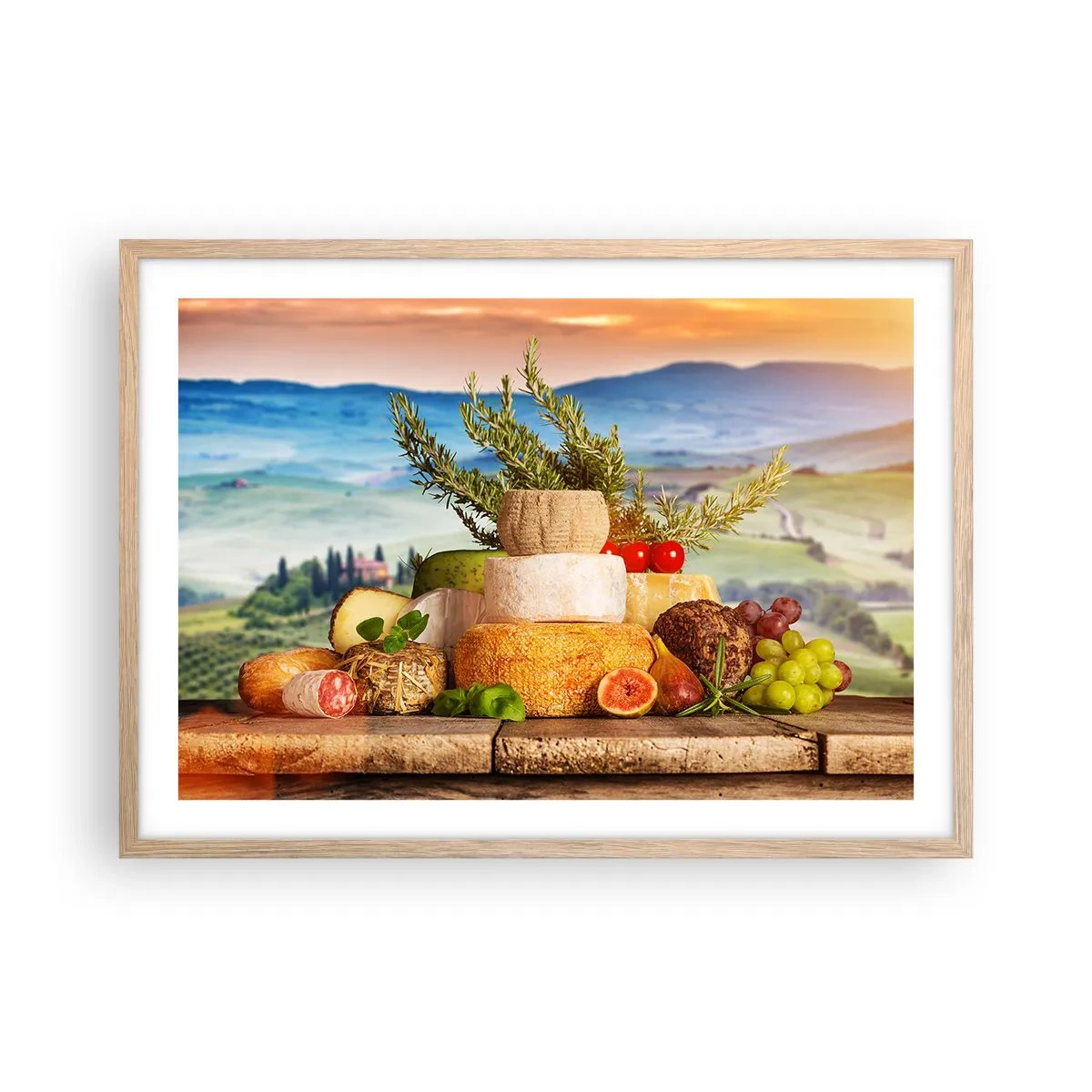 Plagát v ráme zo svetlého duba - Talianska radosť zo života - 70x50 cm