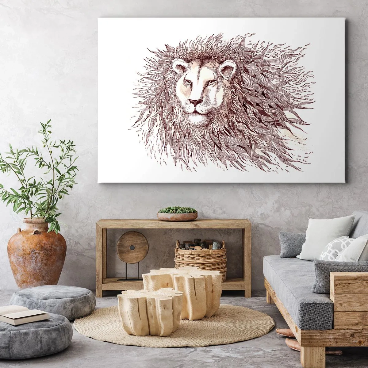 Obraz na plátne - Umelecká akvarelová maľba leva s detailnou hrivou - 70x50cm - Ohnivý vládca - Moderná nástenná dekorácia do obývacej izby a spálne ARTTOR