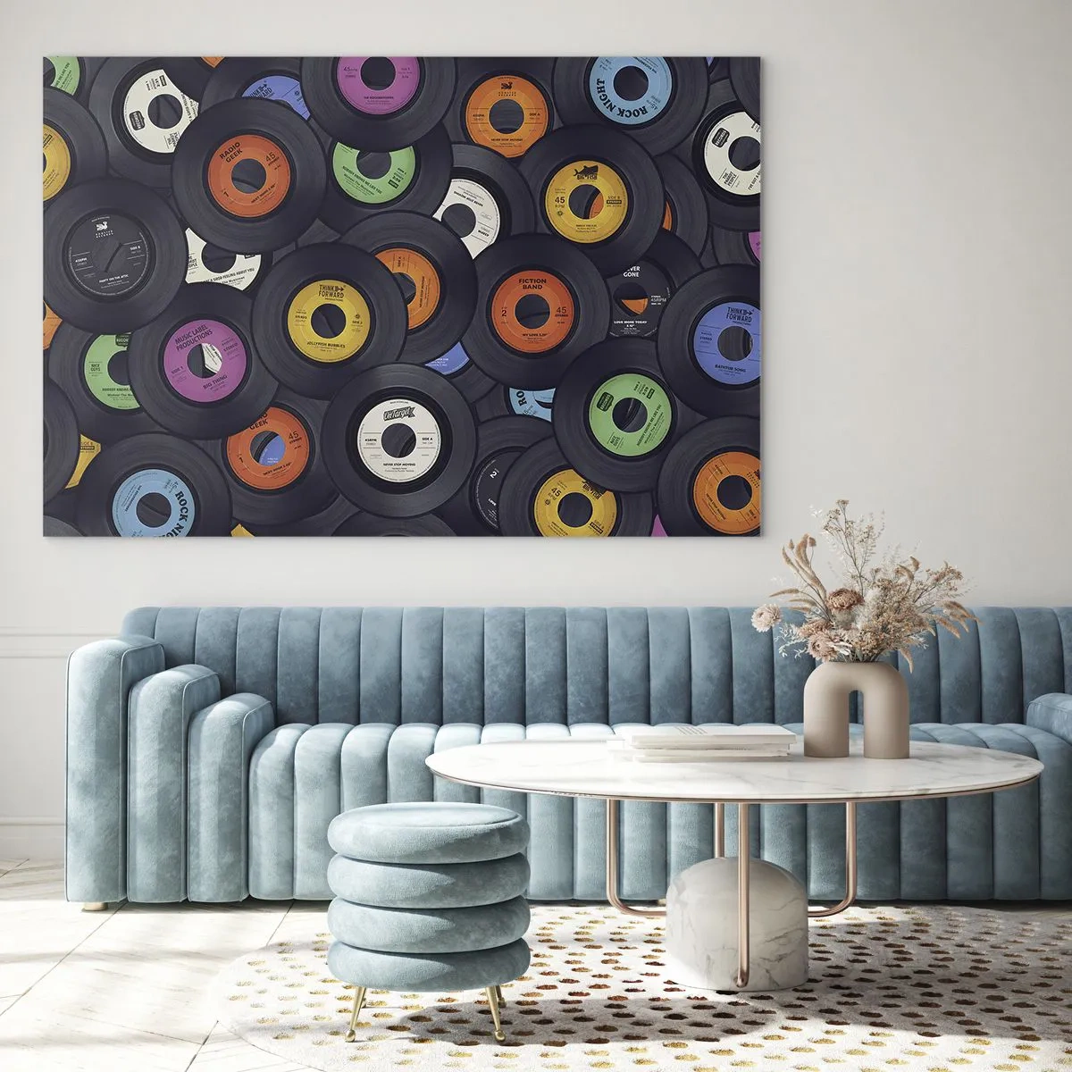 Obraz na skle - Farebné vinylové platne na čiernom pozadí - 70x50cm - Farby klasiky - Moderná nástenná dekorácia do obývacej izby a spálne ARTTOR