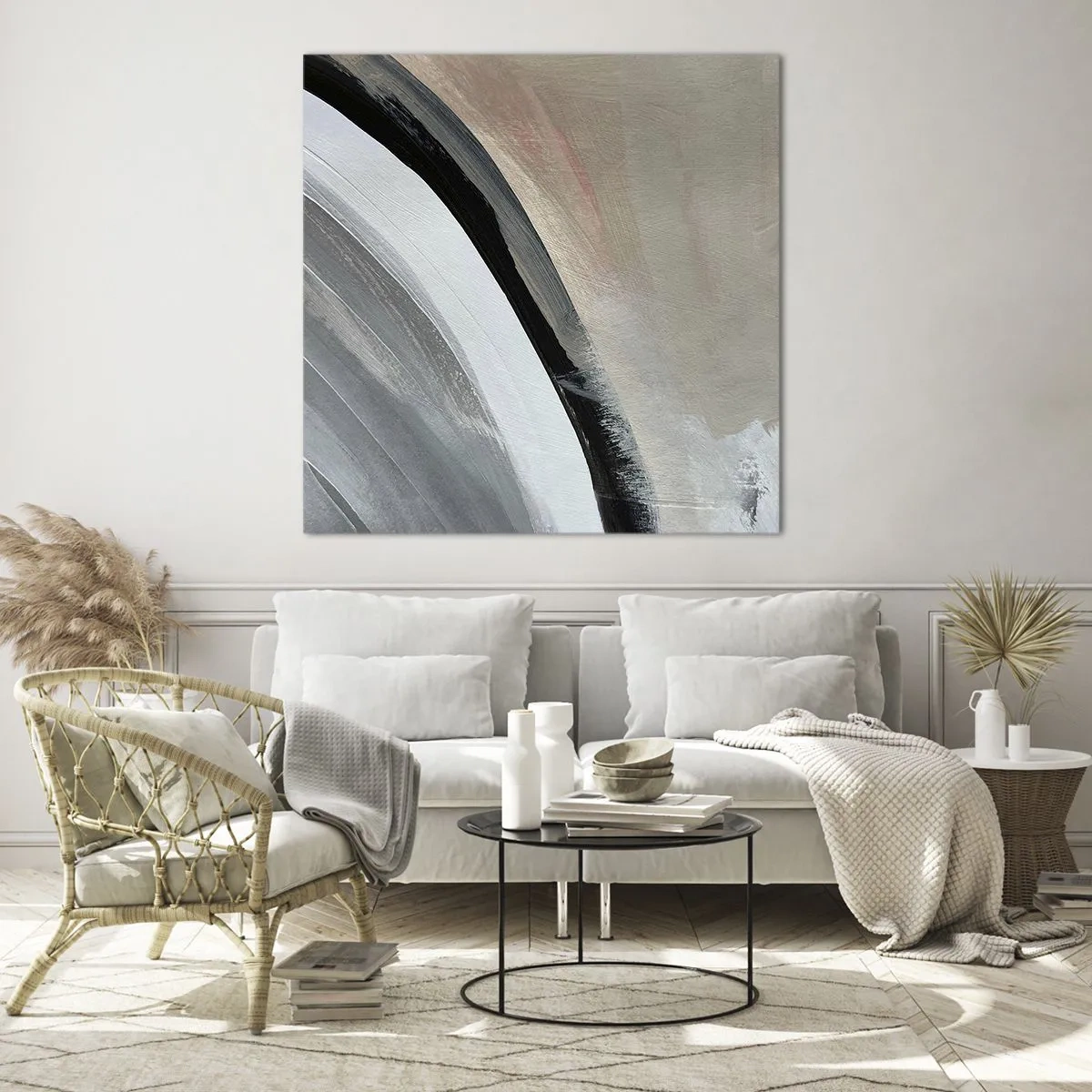 Obraz na skle - Kompozícia: čierny a šedý oblúk - 40x40 cm