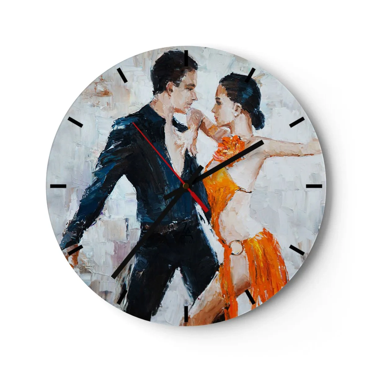 Nástenné hodiny - Pár tancuje v intenzívnom rytme s dynamickými pózami - 30x30cm - Dirty dancing - Moderná nástenná dekorácia do obývacej izby, kuchyne a spálne ARTTOR