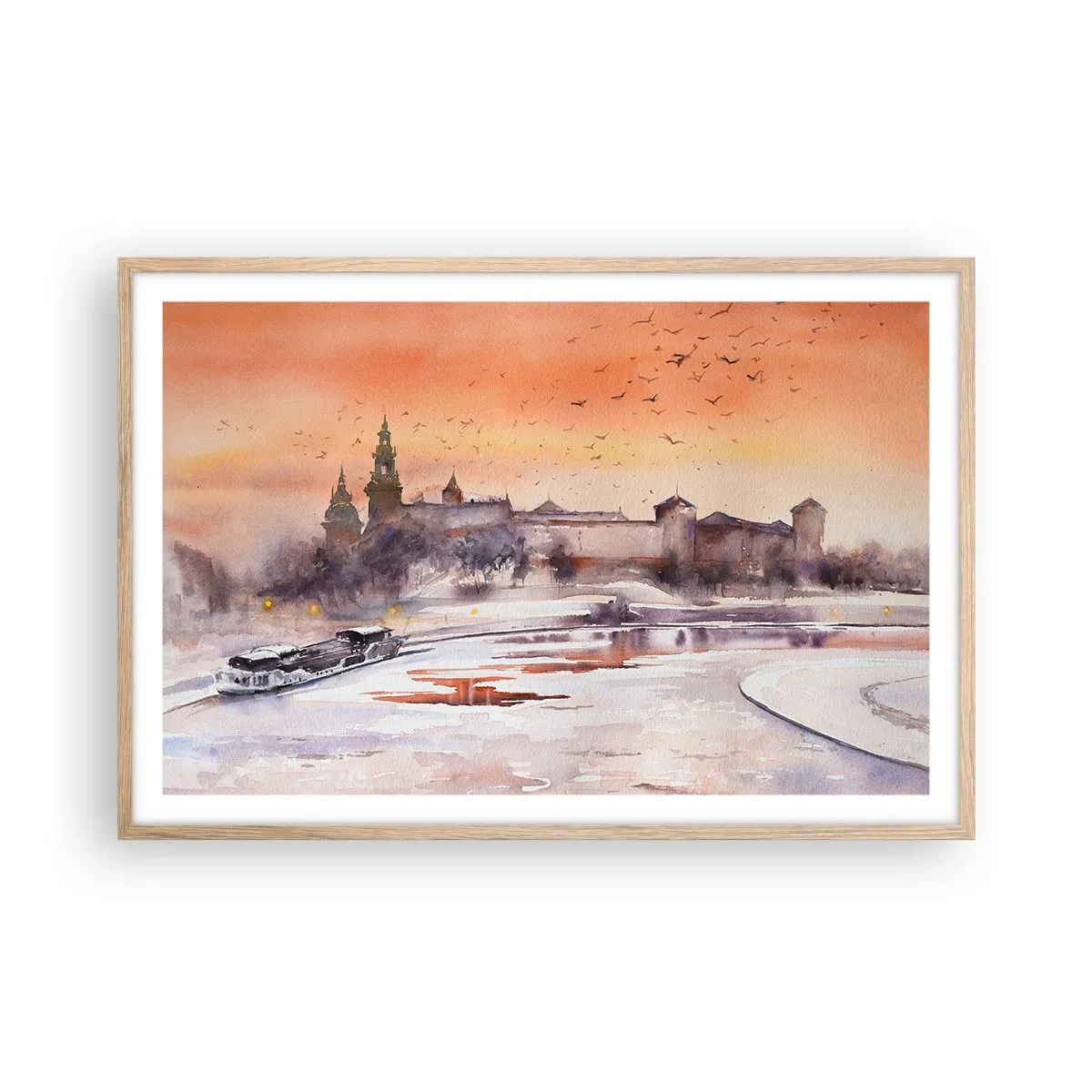 Plagát v ráme zo svetlého duba - Kráľovský západ slnka - 91x61 cm