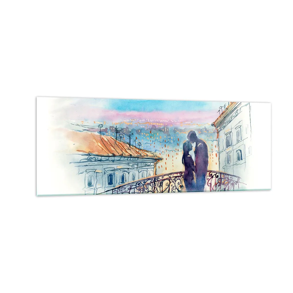 Obraz na skle - Parížski milenci - 140x50 cm