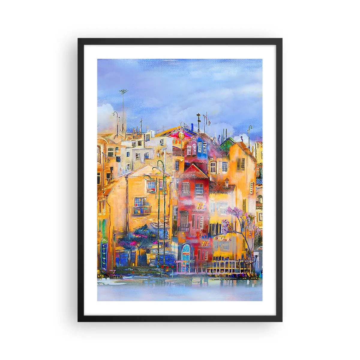 Plagát v čiernom ráme - Farebné činžiakové domy v umeleckom štýle - 50x70cm - Sme spolu - Moderná nástenná dekorácia do obývacej izby a spálne ARTTOR