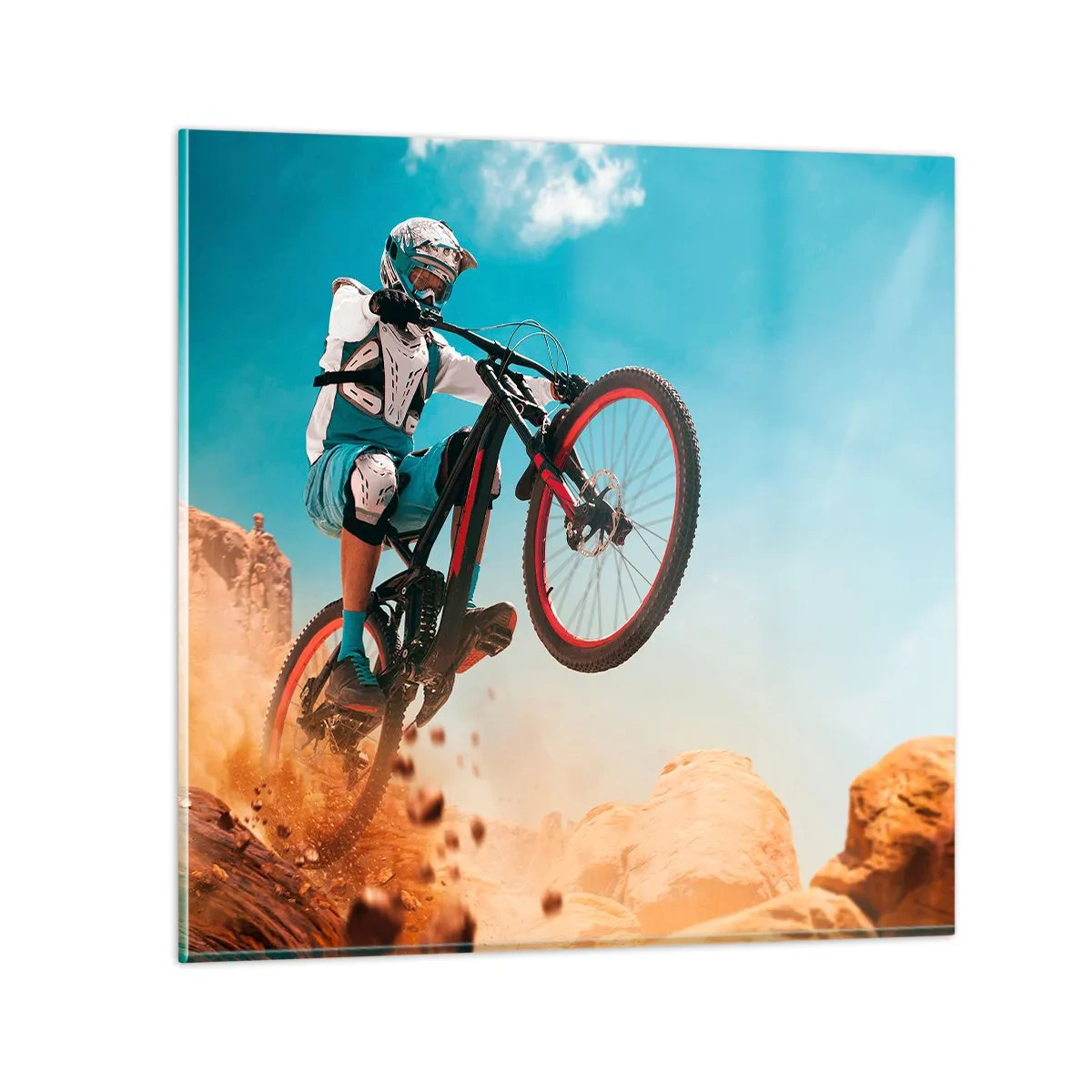 Obraz na skle - Cyklistický démon šialenstva - 30x30 cm