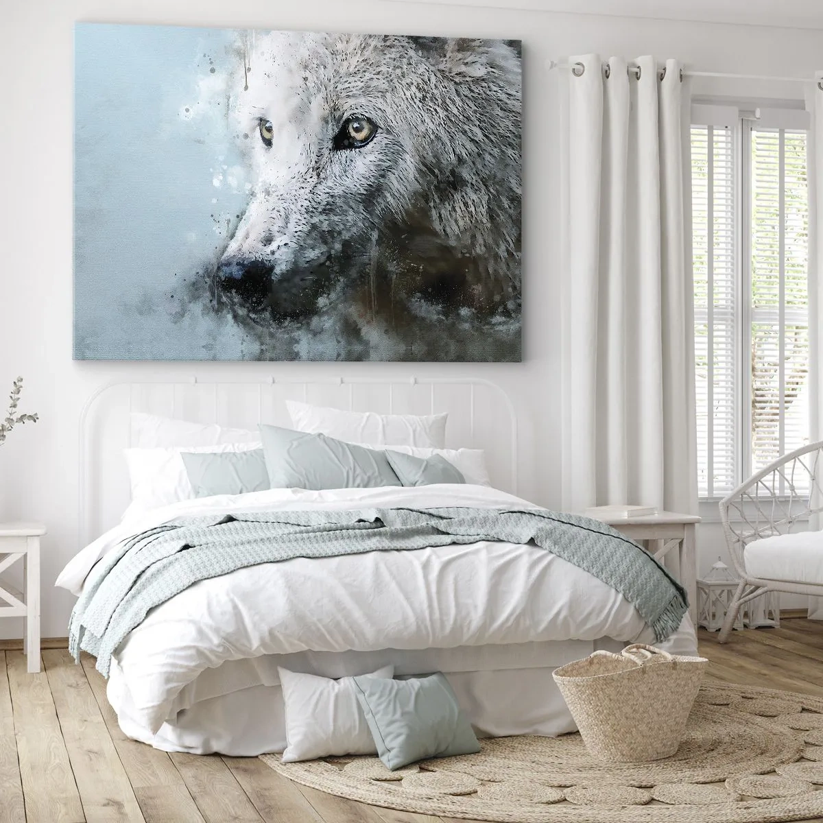 Obraz na plátne - Akvarelová portrét vlka - 70x50cm - Zoznámte sa s vlčou dušou - Moderná nástenná dekorácia do obývacej izby a spálne ARTTOR