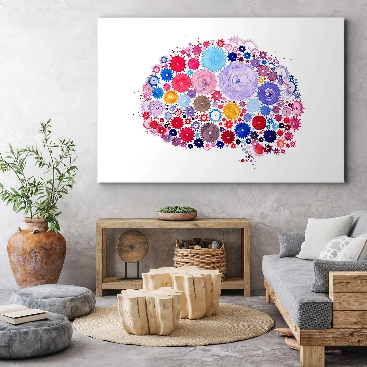 Obraz na plátne - Farebný abstraktný mozog s kvetinovým motívom - 70x50cm - Najdokonalejšia mašinéria prírody - Moderná nástenná dekorácia do obývacej izby a spálne ARTTOR