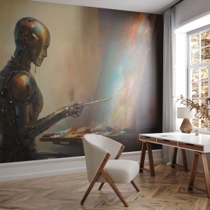 Fototapeta Premium Canvas - Umenie budúcnosti - Maľovanie, Robot, Kefa - 100x70 cm