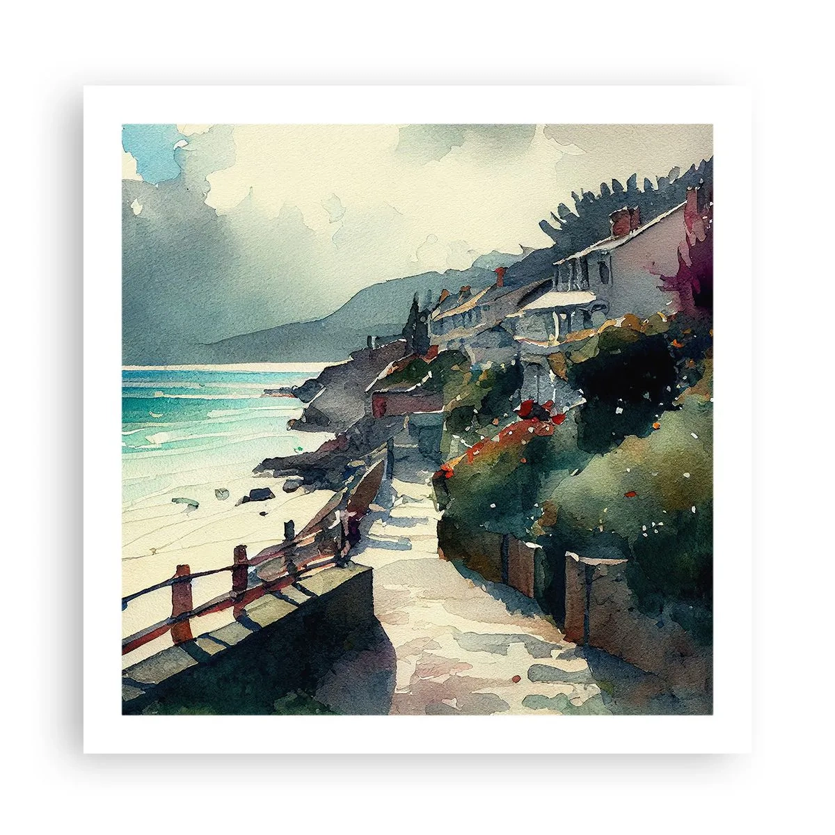 Plagát - Stredomorské mestečko - 60x60 cm