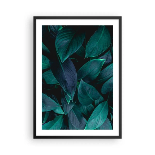 Plagát v čiernom ráme - Tmavozelené listy s jemným podsvietením - 50x70cm - Zeleň sama o sebe - Moderná nástenná dekorácia do obývacej izby a spálne ARTTOR