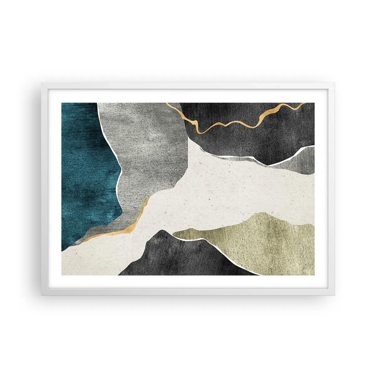 Plagát v bielom ráme - Mozaiková kompozícia so zlatou niťou - 70x50 cm