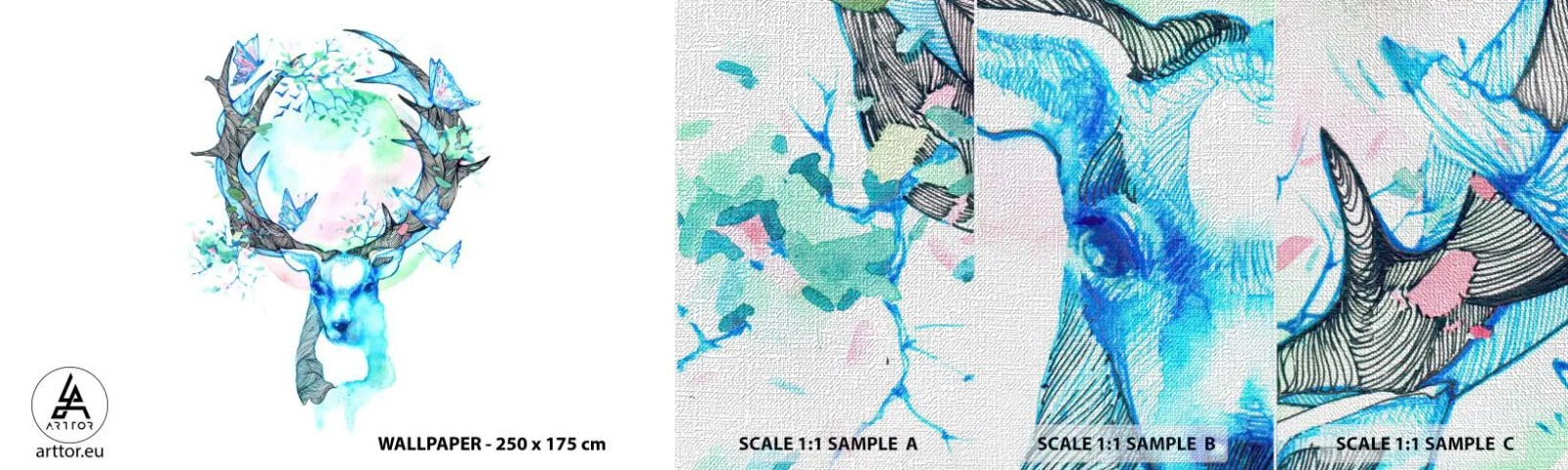 Vzorka fototapety Premium Canvas - Sila a jemnosť prírody - Abstrakcia, Jeleň, Príroda - 100x30 cm