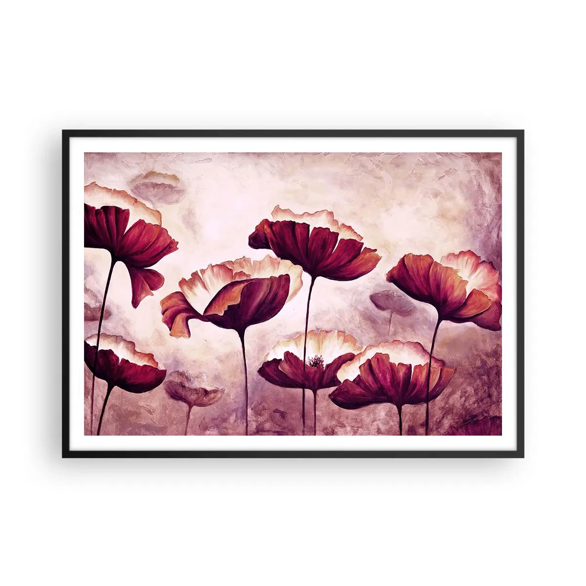 Plagát v čiernom ráme - Červený a biely plátok - 100x70 cm