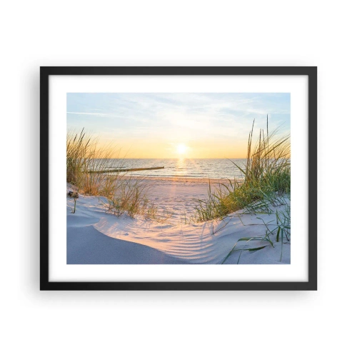 Plagát v čiernom ráme - Šumenie mora, spev vtákov, divoká pláž uprostred trávy… - 50x40 cm