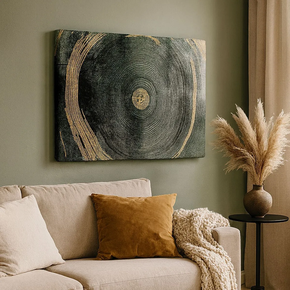 Obraz na plátne - Sústredné kruhy so zlatými akcentmi - 70x50cm - Zmena a trvanie - Moderná nástenná dekorácia do obývacej izby a spálne ARTTOR