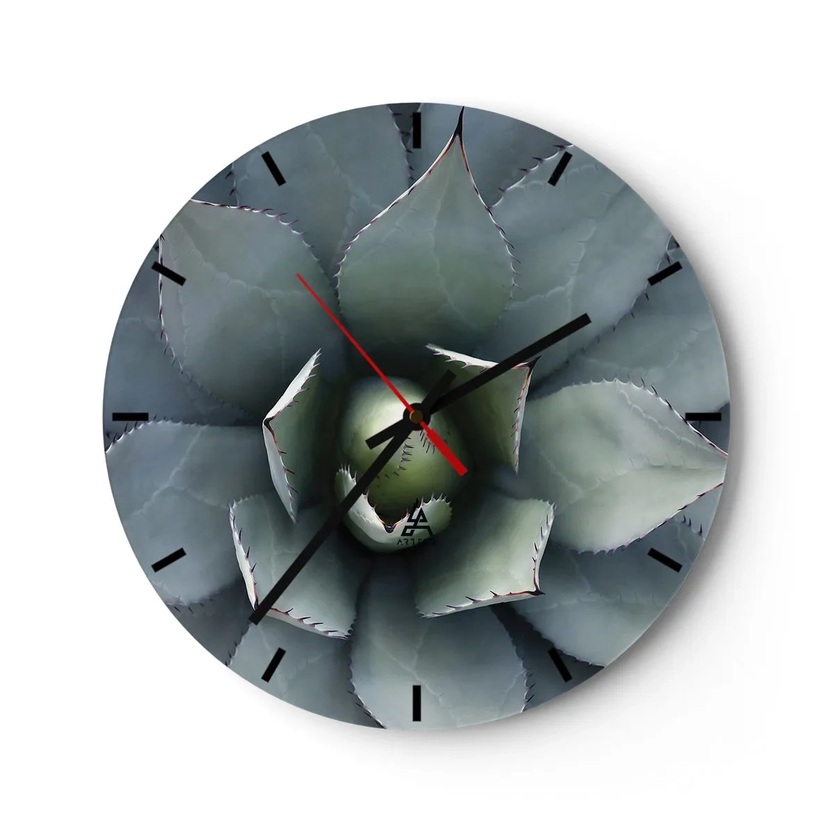 Nástenné hodiny - Detailný záber na geometrické usporiadanie listov agáve. - 30x30cm - Zvádza a varuje - Moderná nástenná dekorácia do obývacej izby, kuchyne a spálne ARTTOR
