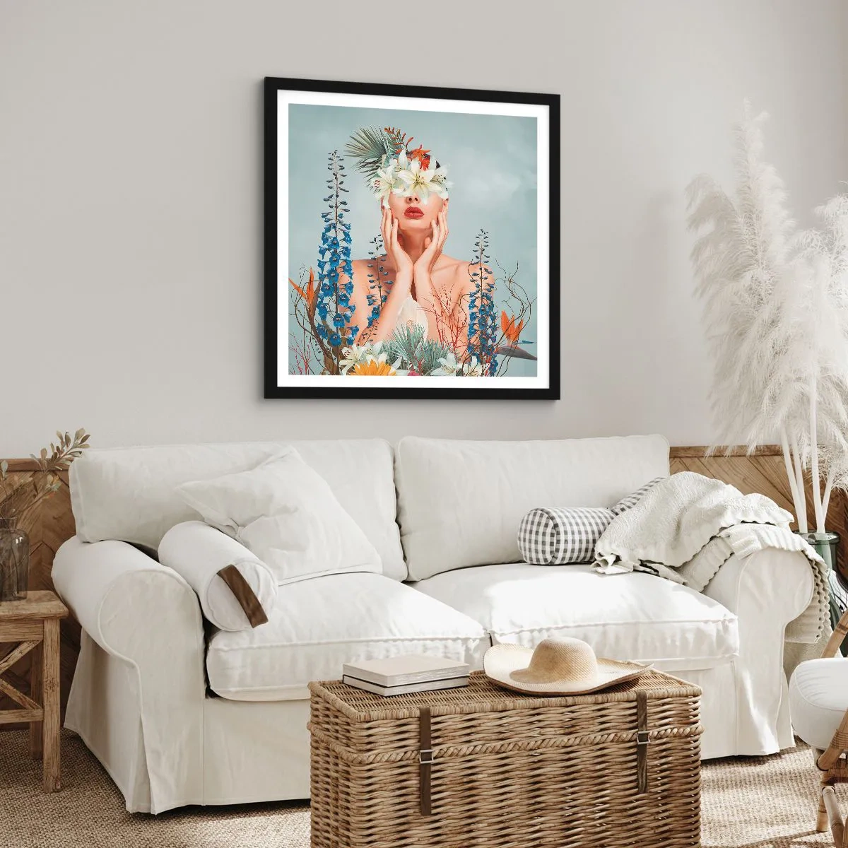 Plagát v čiernom ráme - Žena – kvetina - 60x60 cm