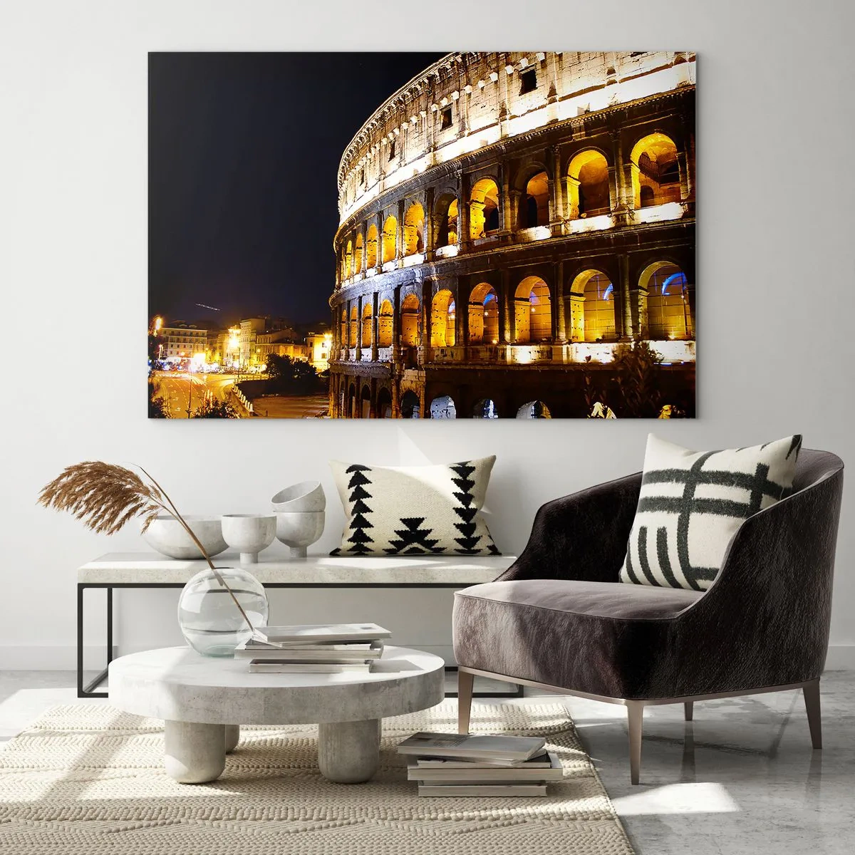 Obraz na skle - Koloseum v noci s osvetlenými oblúkmi - 70x50cm - Je čas začať olympijské hry - Moderná nástenná dekorácia do obývacej izby a spálne ARTTOR