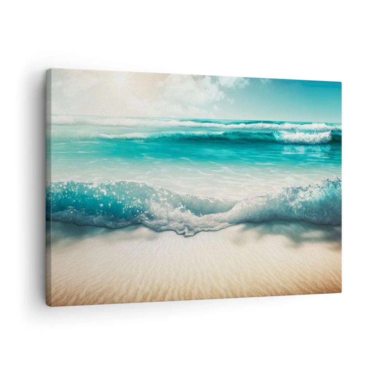 Obraz na plátne - Oceánske vlny na svetlej piesočnatej pláži - 70x50cm - Kľud oceánu - Moderná nástenná dekorácia do obývacej izby a spálne ARTTOR