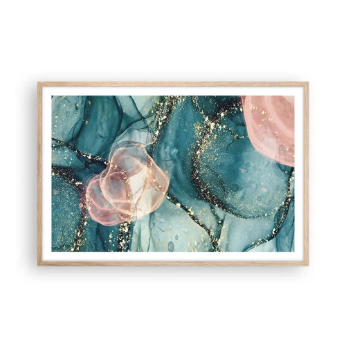 Plagát v ráme zo svetlého duba - Modré hodváb modré, ružový tyl - 91x61 cm