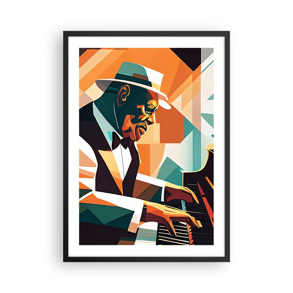 Plagát v čiernom ráme - Abstraktný portrét klaviristu v kubistickom štýle - 50x70cm - Celý tento jazz - Moderná nástenná dekorácia do obývacej izby a spálne ARTTOR