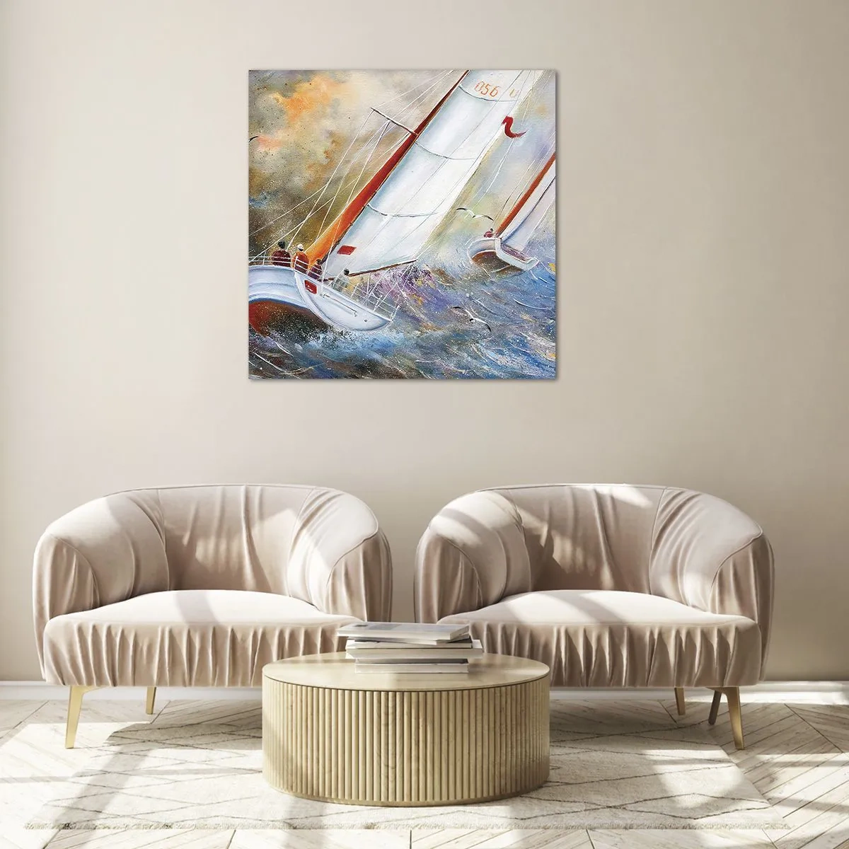 Obraz na skle - Bežiace cez vlny - 50x50 cm