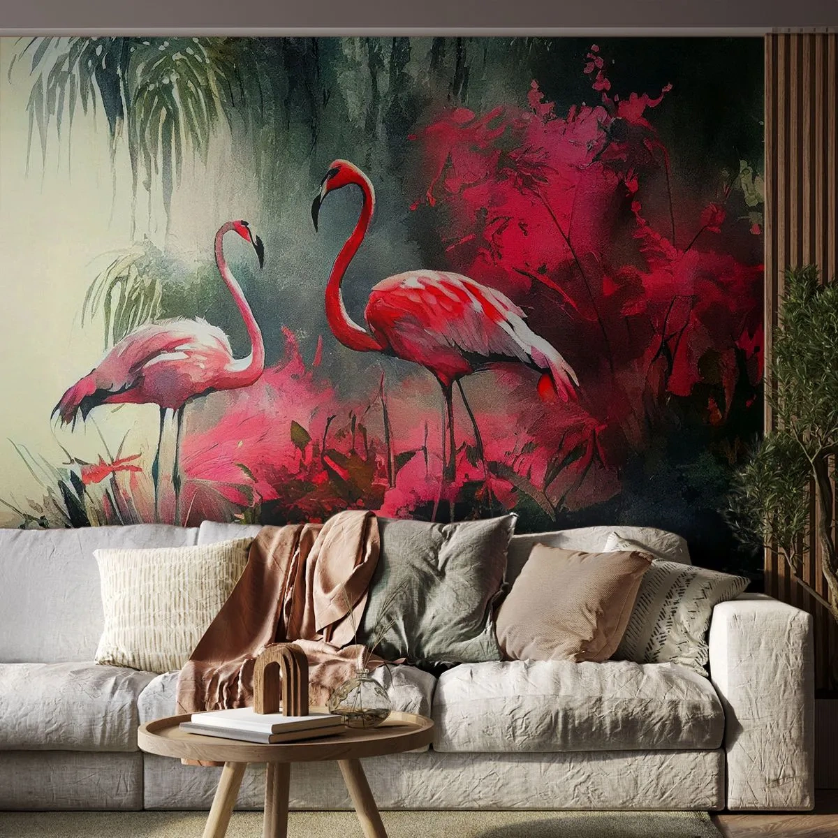 Fototapeta Premium Canvas - Hodiny prírodného kúzla - Plameniaky, Kus, Krajina - 100x70 cm