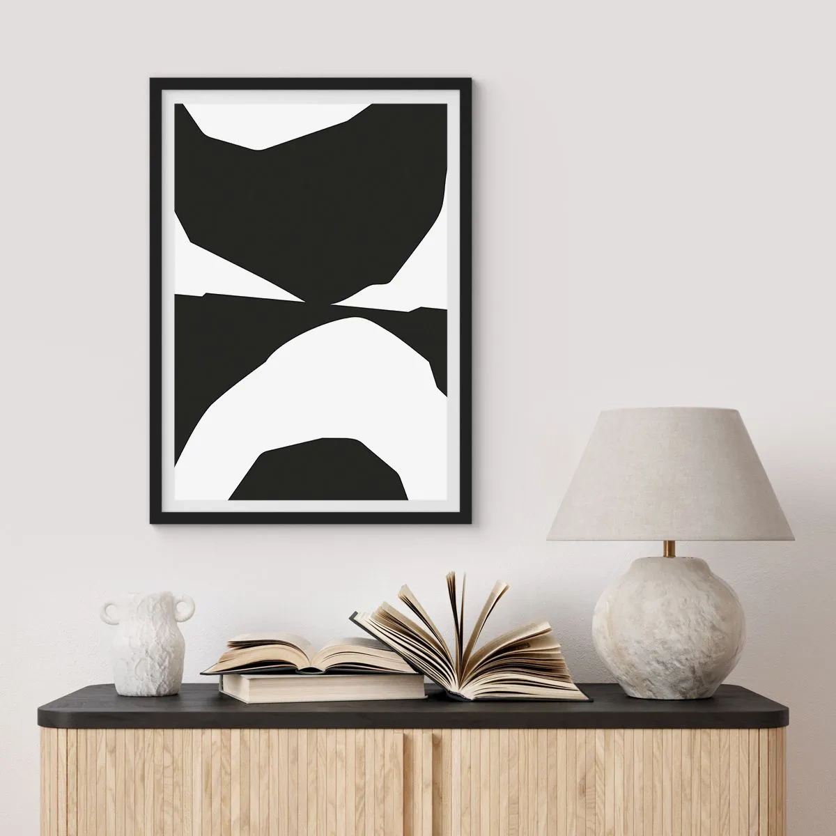 Plagát v čiernom ráme - Abstraktná čiernobiela kompozícia - 50x70cm - Positive-negative - Moderná nástenná dekorácia do obývacej izby a spálne ARTTOR