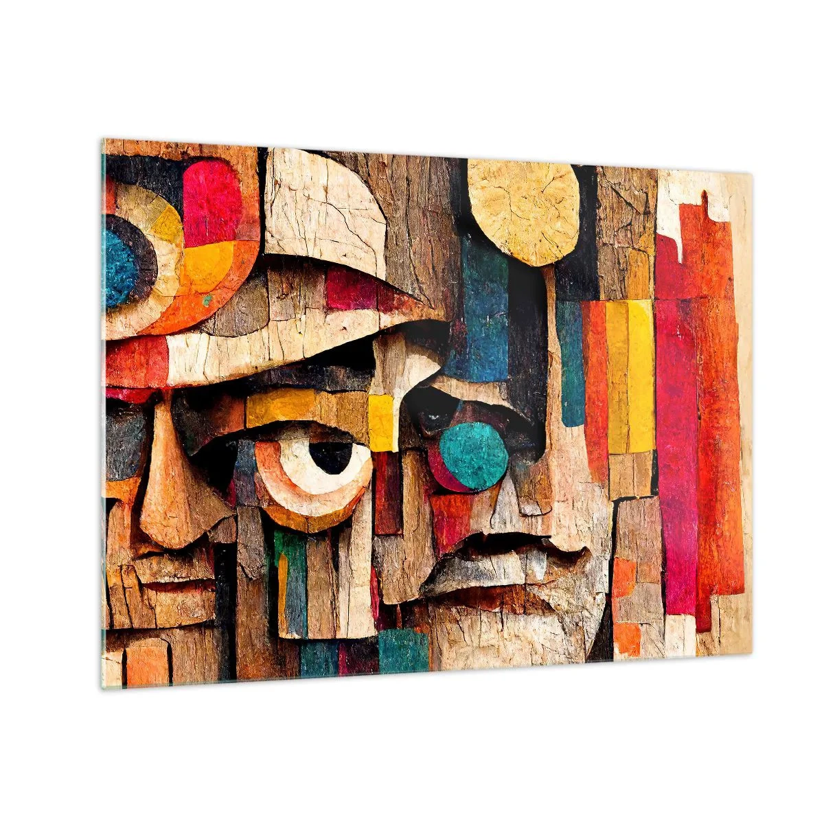 Obraz na skle - Farebné geometrické tváre v abstraktnom štýle - 70x50cm - Vidím ťa… - Moderná nástenná dekorácia do obývacej izby a spálne ARTTOR