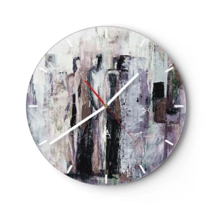 Nástenné hodiny - Abstraktné postavy v tlmenej farebnej palete - 30x30cm - Tajomná trojica - Moderná nástenná dekorácia do obývacej izby, kuchyne a spálne ARTTOR